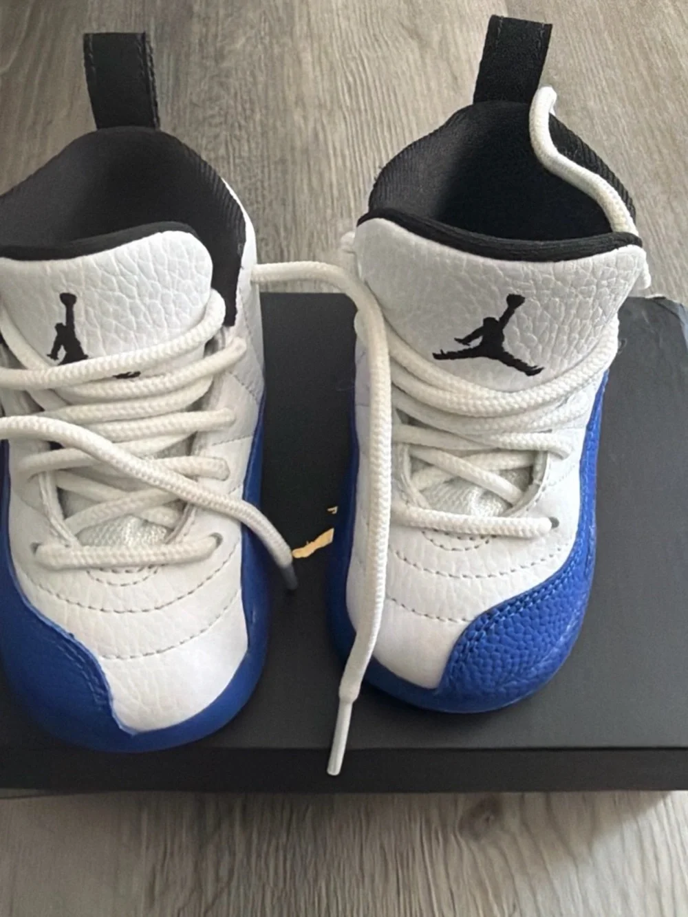 Jordan 12 Retro “Blueberry” Kids TD White and Blue Basketball Sneakers